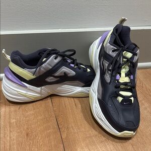 Nike Black and Purple Sneakers with Chunky Design and Thick Midsole